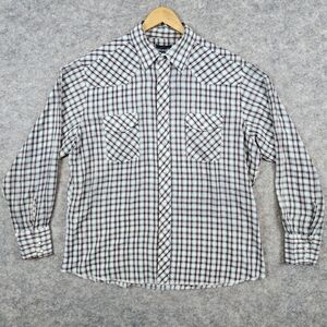 Wrangler Turquoise & Black Plaid Size XL Pearl Snap Windowpane Long Sleeve Shirt